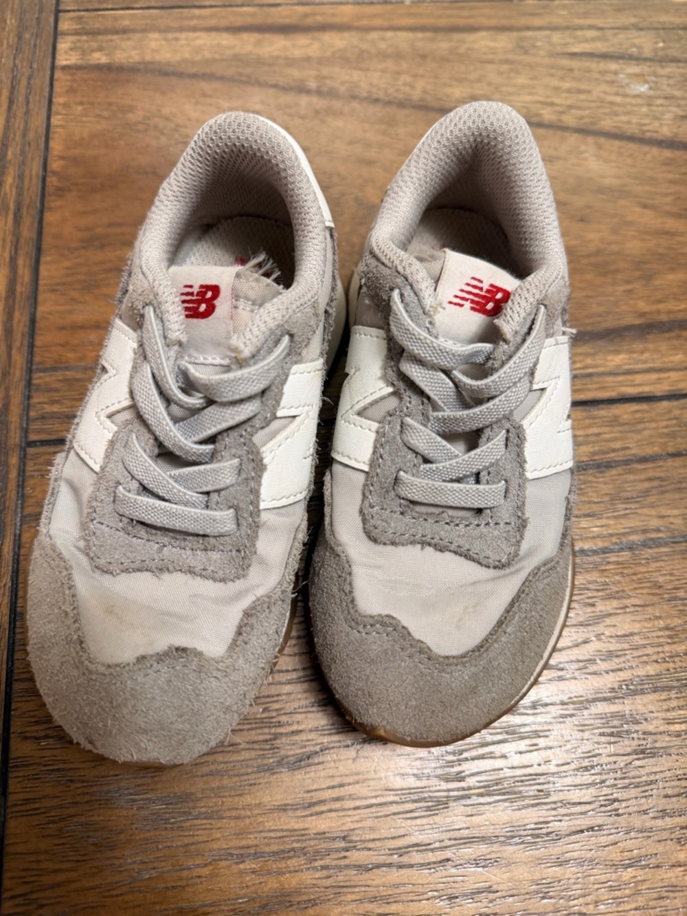 New Balance Kids Beige, White and Red Accent Sneakers